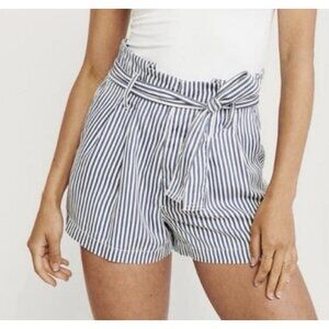 Abercrombie Paperbag Shorts Womens M Blue Striped‎ Tie Belt Old Money Nautical